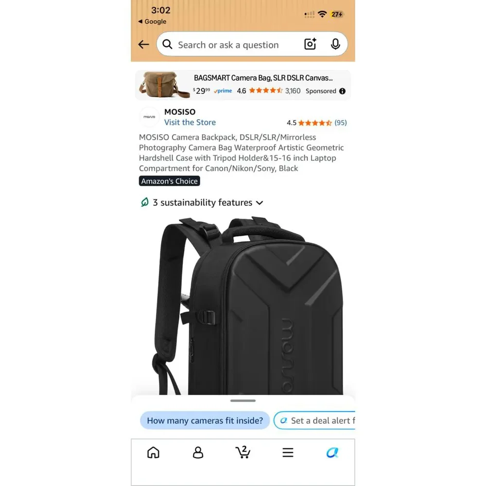 Mosiso Black Hardback waterproof camera backpack